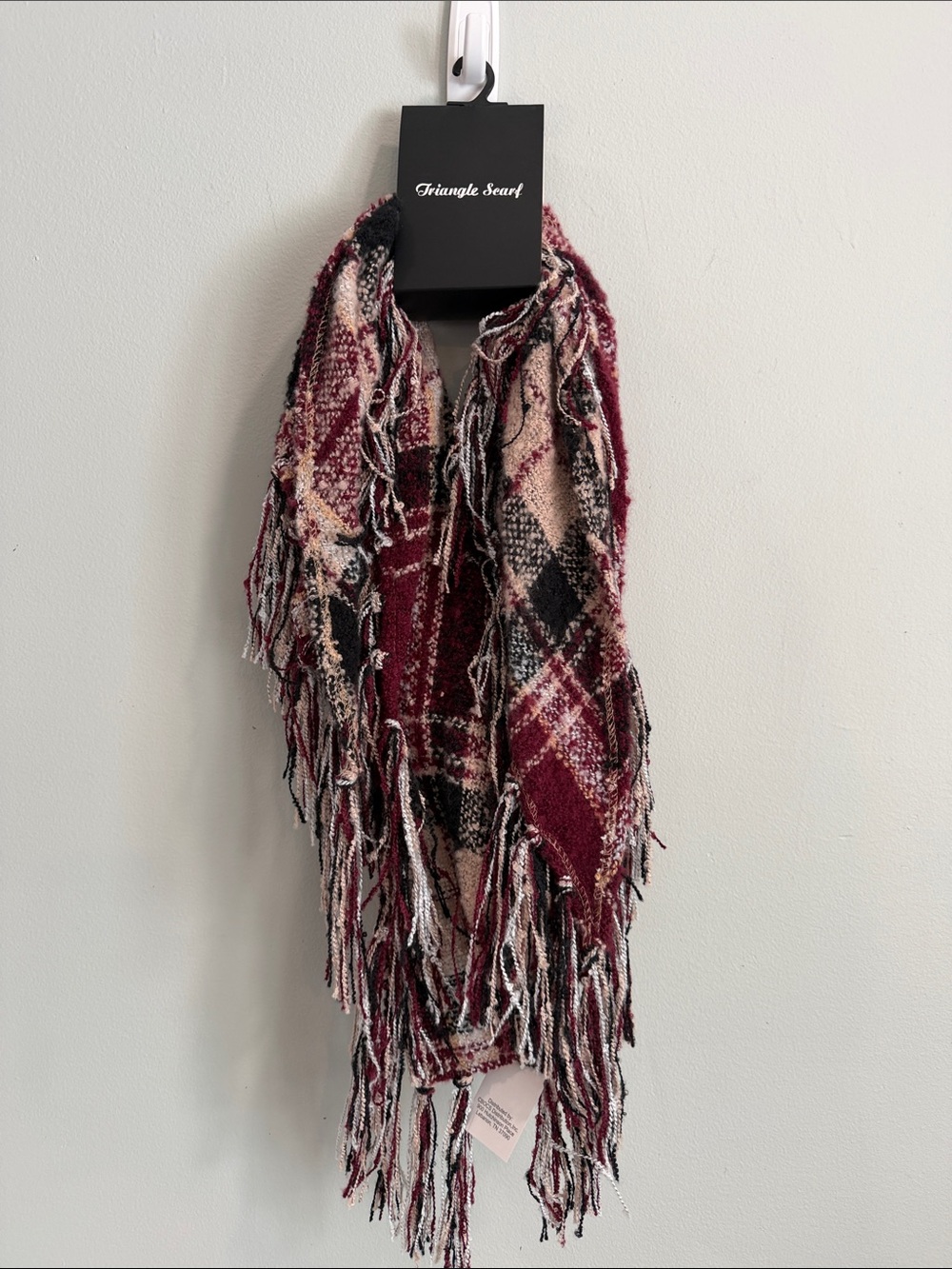 indigo soul Burgundy Plaid‎ Fringed Triangle Scarf
